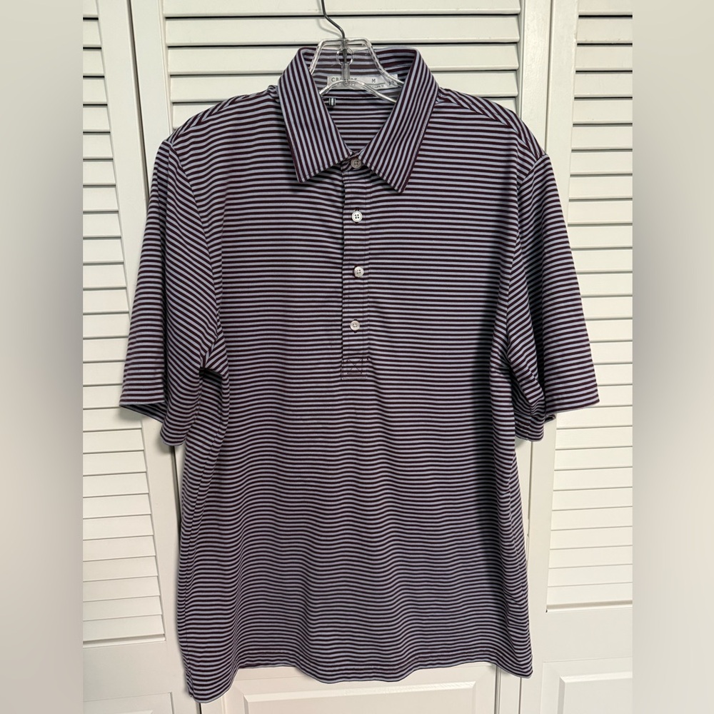 Criquet Lavender and Burgundy Striped Polo Shirt - pocketless